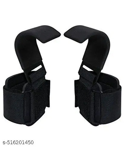 Weight Lifting Hooks Hand Grip Wrist Straps for Deadlift Powerlifting Pull up bar Solid Steel Thick Padded Neoprene (Set of 2 PC straps)
